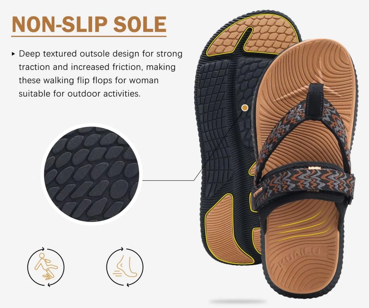 KuaiLu Womens Flip Flops With Arch Support Adjustable Thick Athletic Cushion Recovery Walking Sandals For Woman Ladies Fashion Comfortable Flip-Flop Slides, Water Resistant & Lightweight