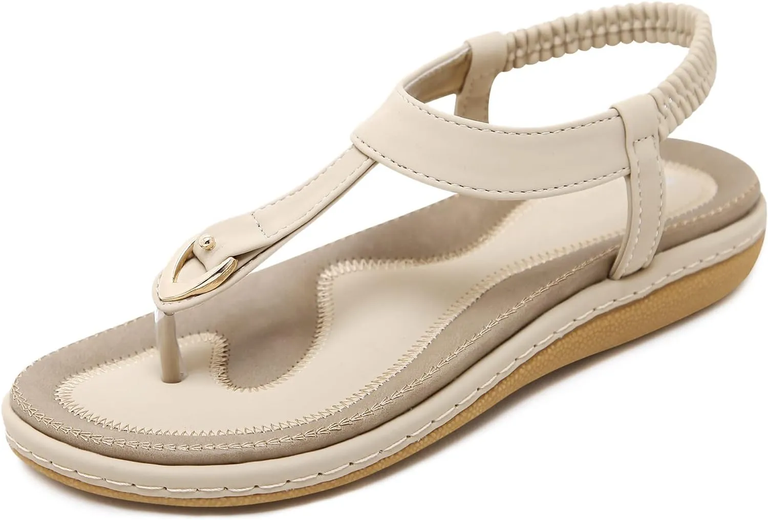 KUNWFNIX Womens Sandals Comfortable Summer Dressy Flat Sandals Bohemian Clip Toe Leather Upholstery T-Strap Flip Flop Thong Sandals