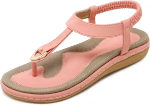 KUNWFNIX Womens Sandals Comfortable Summer Dressy Flat Sandals Bohemian Clip Toe Leather Upholstery T-Strap Flip Flop Thong Sandals