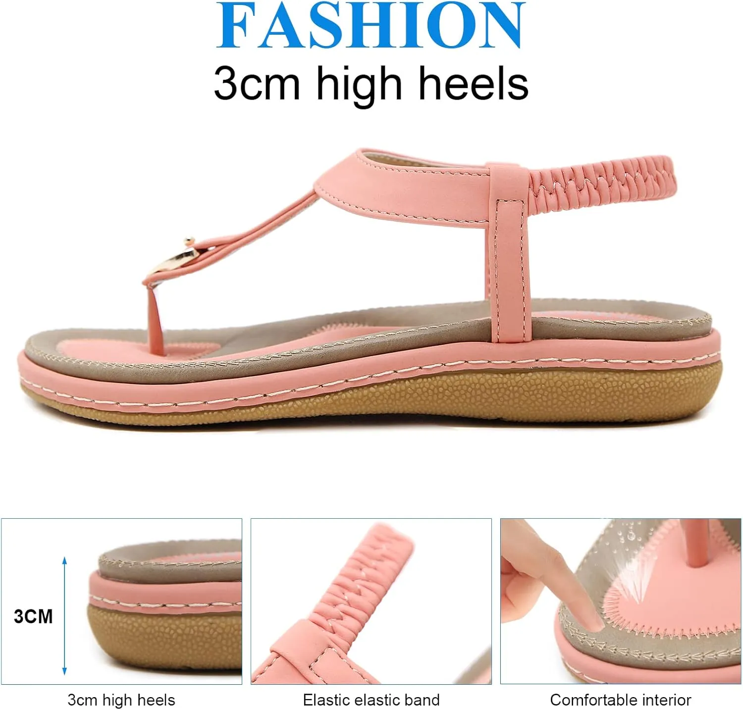 KUNWFNIX Womens Sandals Comfortable Summer Dressy Flat Sandals Bohemian Clip Toe Leather Upholstery T-Strap Flip Flop Thong Sandals