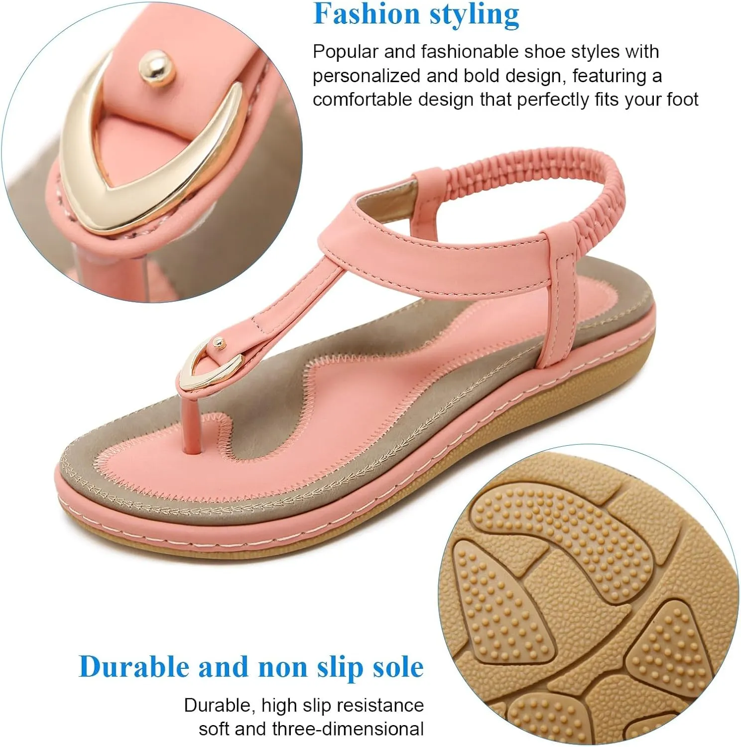 KUNWFNIX Womens Sandals Comfortable Summer Dressy Flat Sandals Bohemian Clip Toe Leather Upholstery T-Strap Flip Flop Thong Sandals