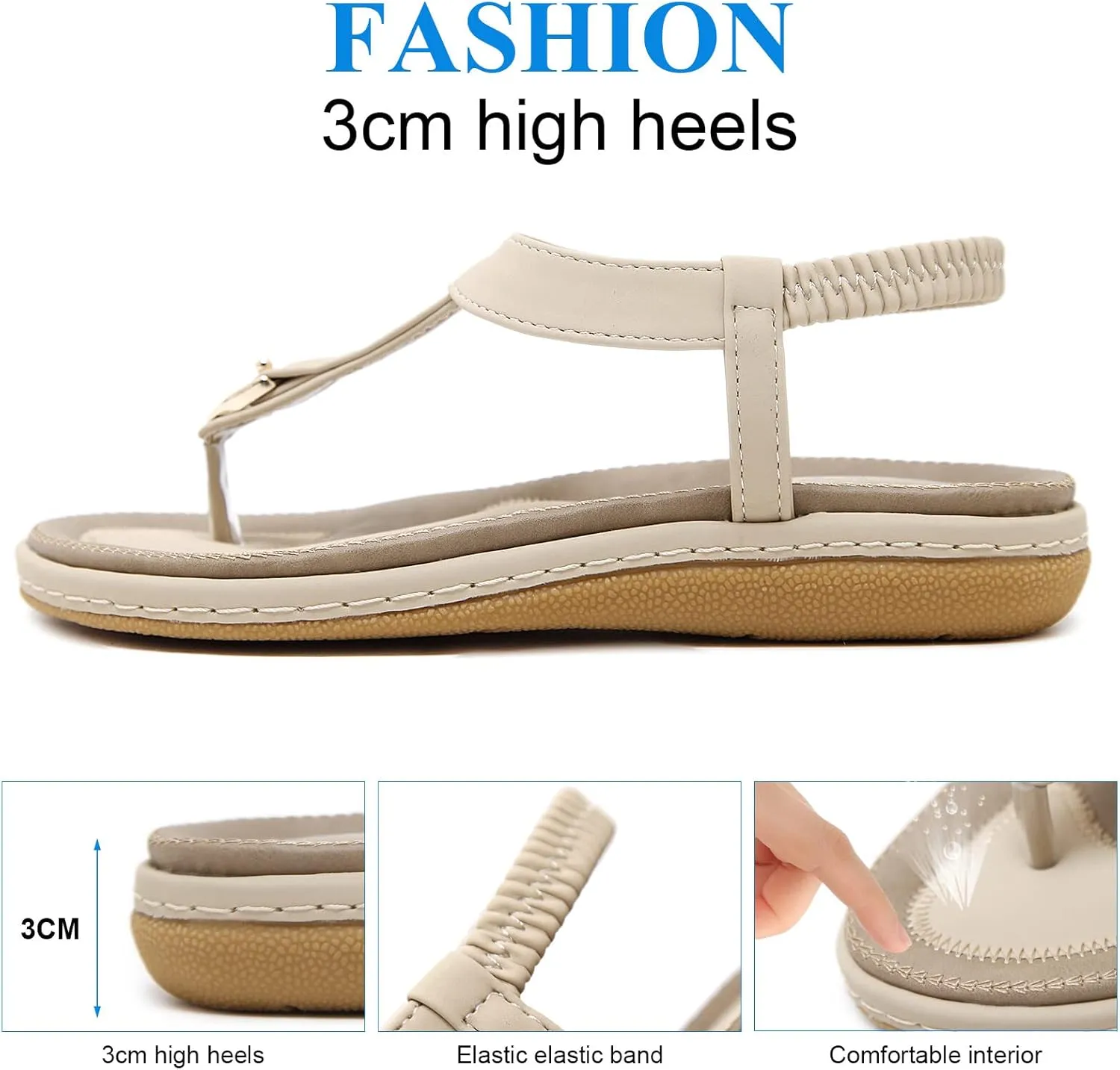 KUNWFNIX Womens Sandals Comfortable Summer Dressy Flat Sandals Bohemian Clip Toe Leather Upholstery T-Strap Flip Flop Thong Sandals