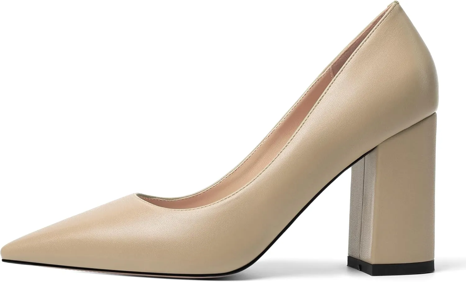 KUOARN Womens Office Formal Pointed Toe Solid Matte Slip On Block High Heel Pumps Shoes 3.3 Inch