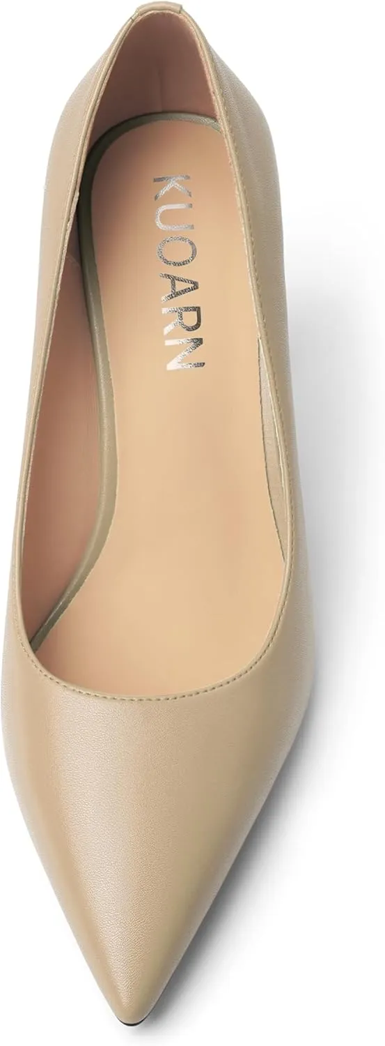 KUOARN Womens Office Formal Pointed Toe Solid Matte Slip On Block High Heel Pumps Shoes 3.3 Inch
