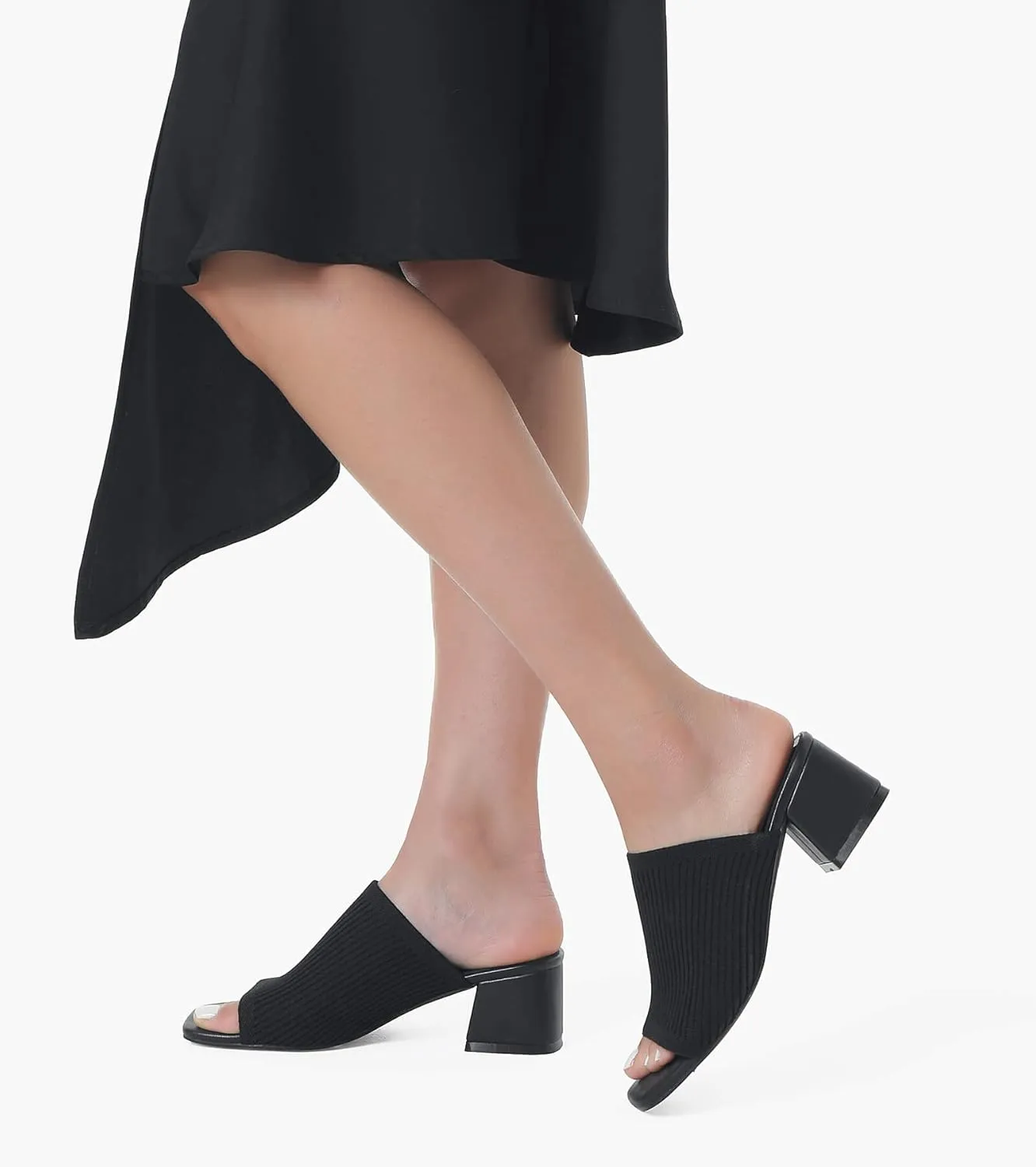 LACUONE Heeled Sandals For Women Square Open Toe Heeled Mules Block Low Heel Slip On Slides