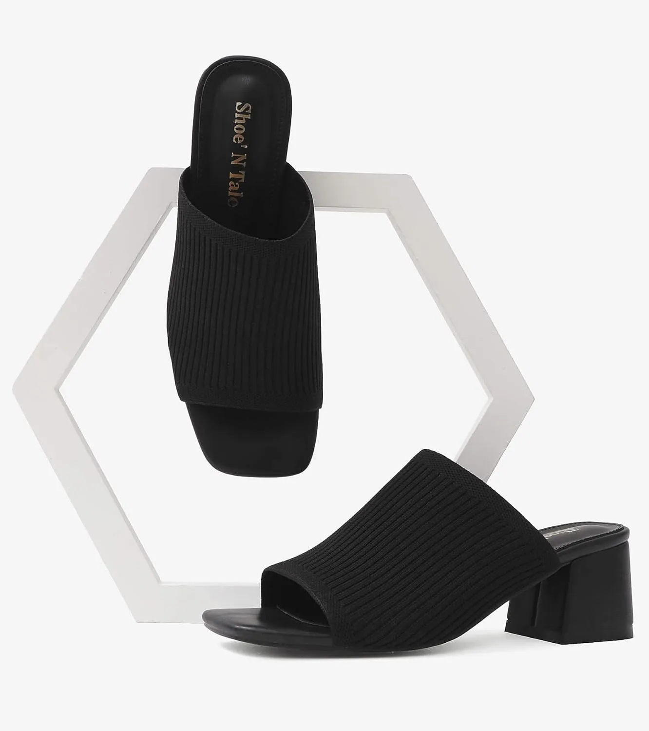 LACUONE Heeled Sandals For Women Square Open Toe Heeled Mules Block Low Heel Slip On Slides