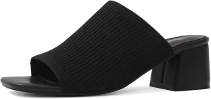 LACUONE Heeled Sandals For Women Square Open Toe Heeled Mules Block Low Heel Slip On Slides