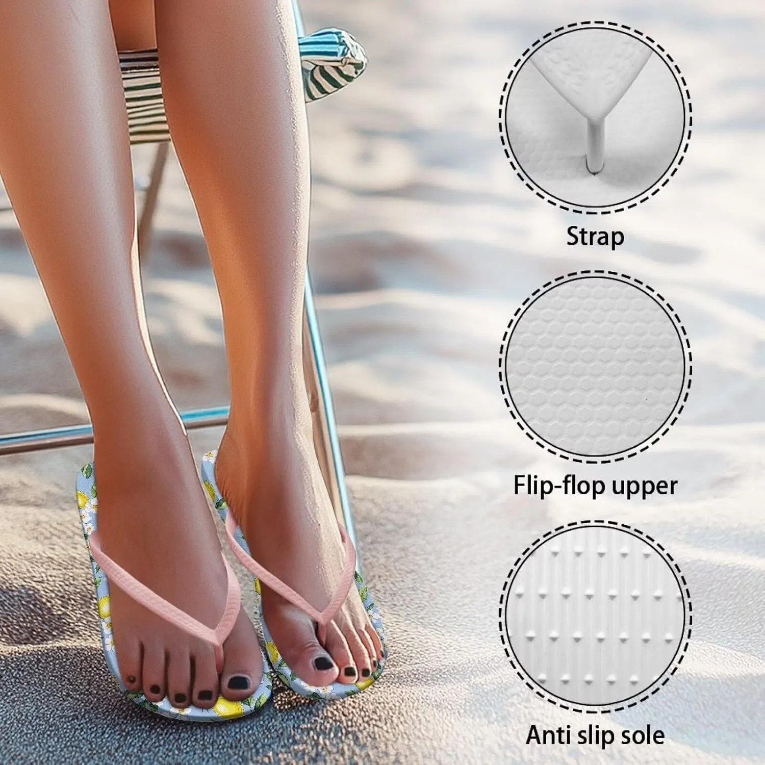 Ladies' Flip-Flops Quick-Drying And Anti-Slip Shower Slippers Casual Flat Sandals Indoor And Outdoor Home Shoes Pink Size 5-9