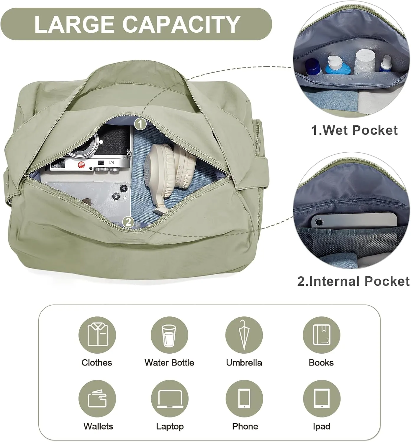 Large Gym Bag with Shoe Compartment, Workout Sport Duffle Bag for Women Travel, Waterproof Shoulder Overnight Bags Lightweight Carry on Tote Bags for Swim, Yoga, Dance