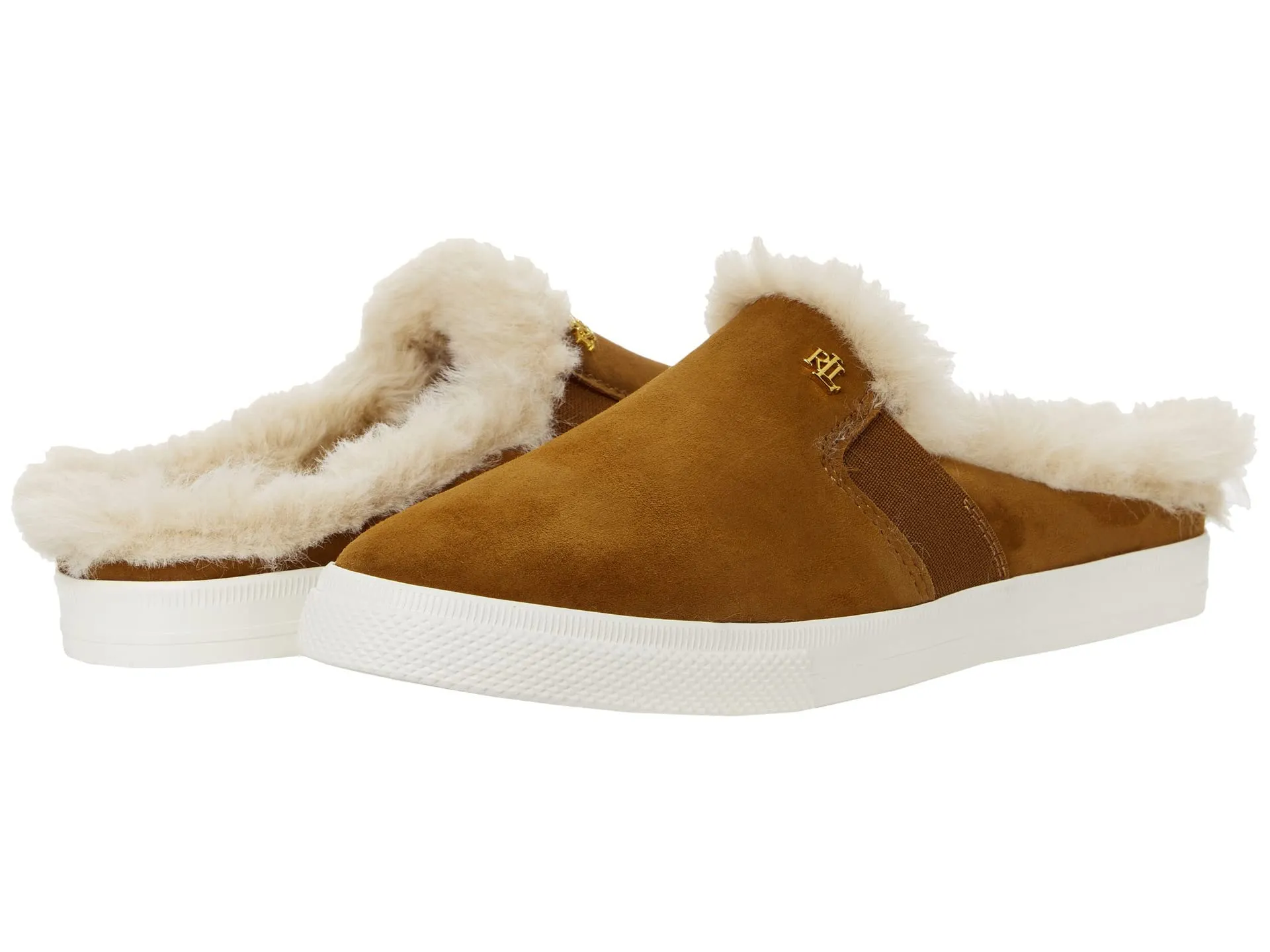 Lauren by Ralph Lauren womens Jinny Faux Fur-trim Mule Sneaker, Whiskey/Natural, 9 US