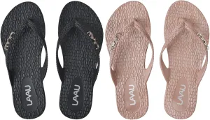 LAVAU Beach Flip Flops for Women 2 Pairs, Waterproof Non Slip Thong Sandals for Shower Beach Pool, 100% Recyclable