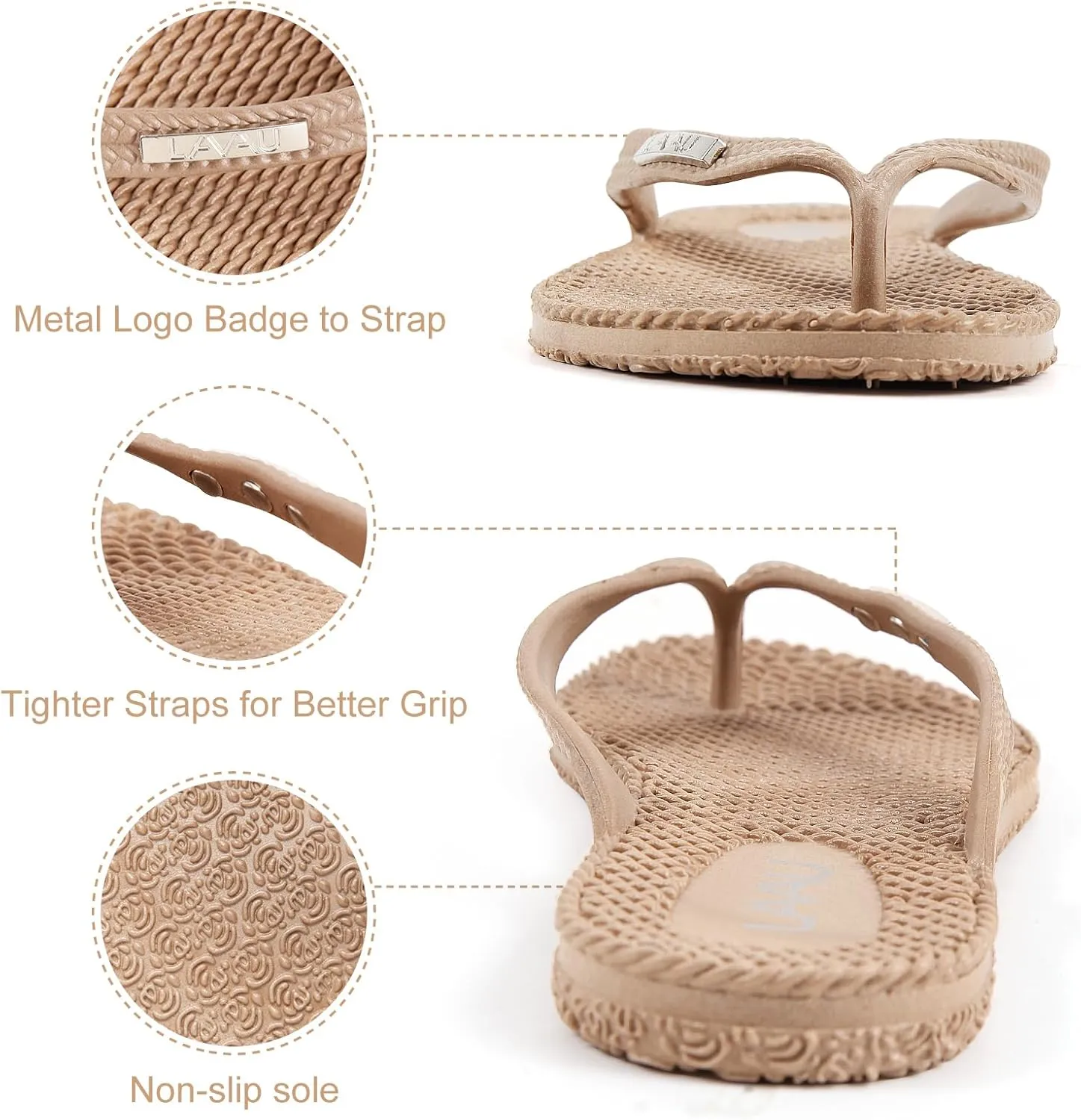 LAVAU Beach Flip Flops for Women, Water Sandals for Shower and Pool, Waterproof, Non-slip and 100% Recyclable