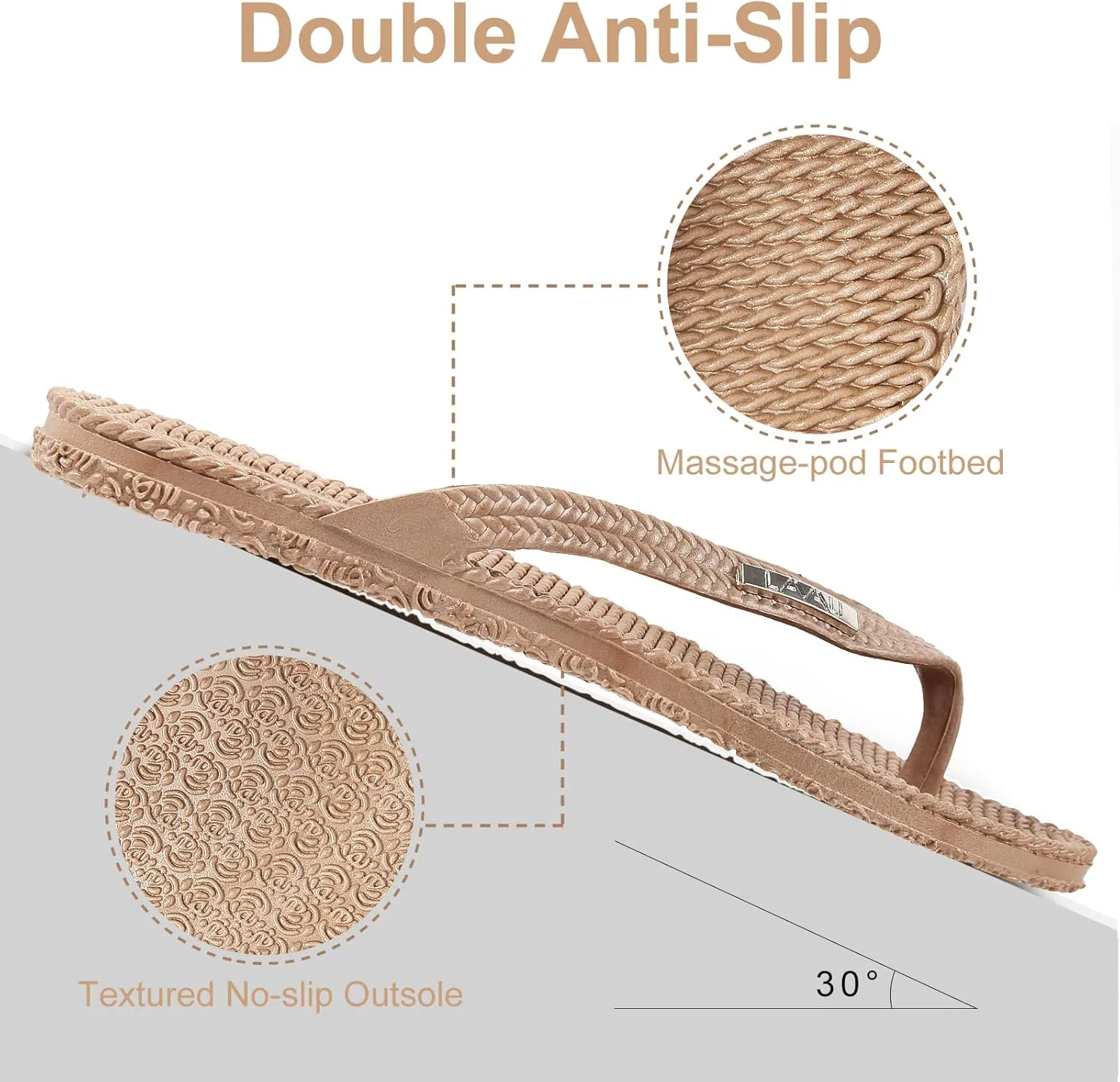LAVAU Beach Flip Flops for Women, Water Sandals for Shower and Pool, Waterproof, Non-slip and 100% Recyclable