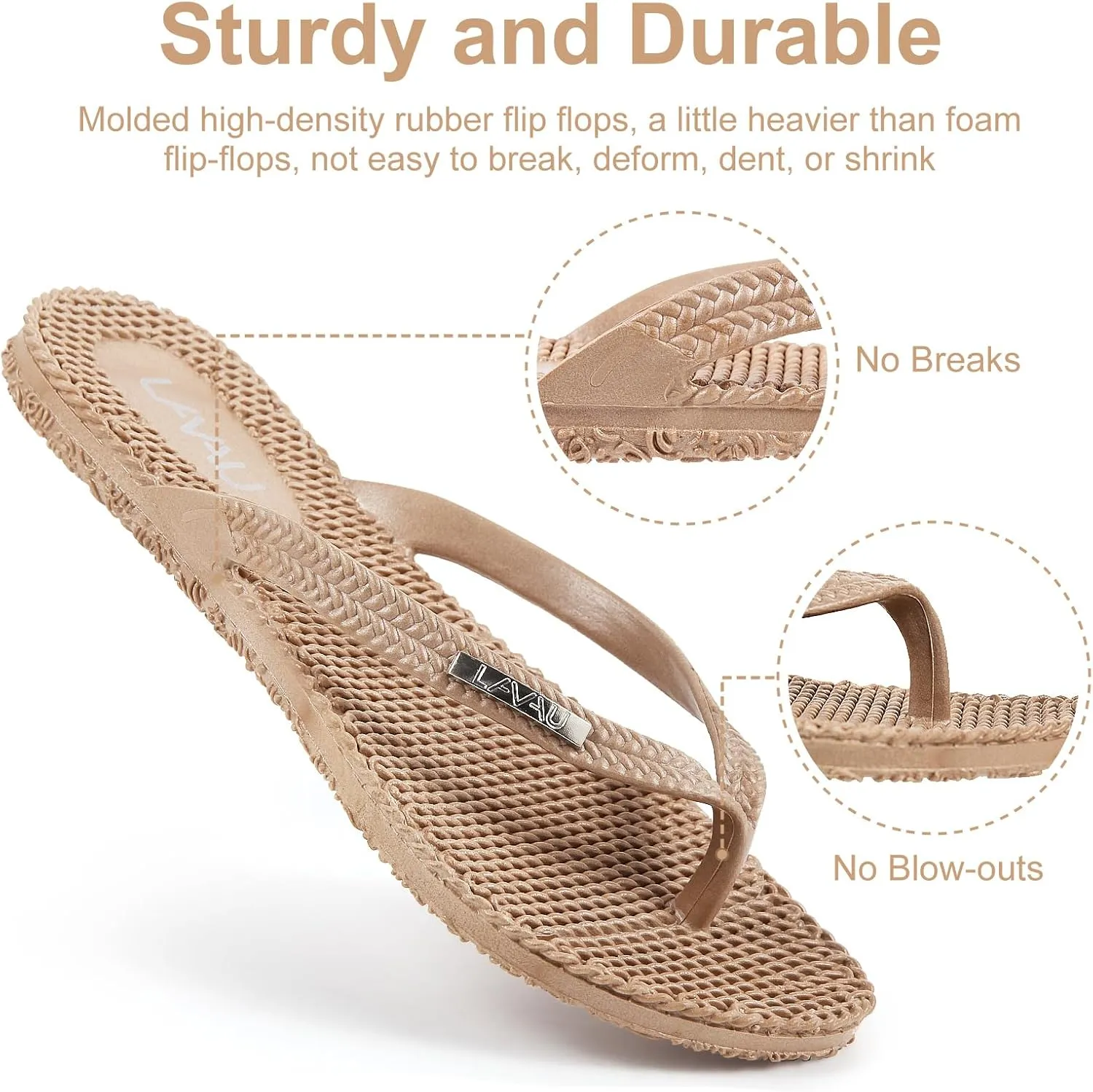 LAVAU Beach Flip Flops for Women, Water Sandals for Shower and Pool, Waterproof, Non-slip and 100% Recyclable