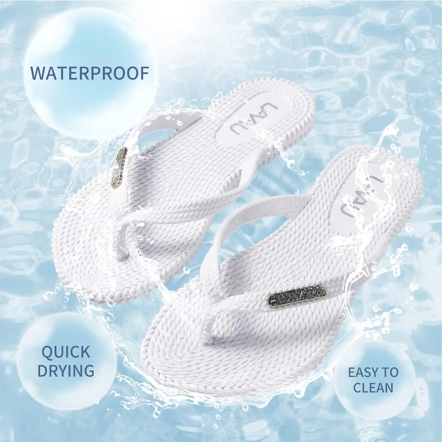 LAVAU Flip Flops for Women, Waterproof Non Slip Thong Sandals for Shower Beach Pool, Recyclable