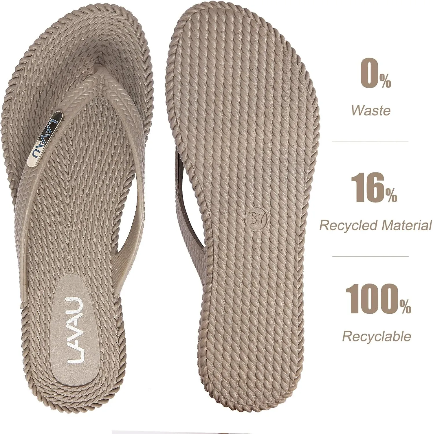 LAVAU Flip Flops for Women, Waterproof Non Slip Thong Sandals for Shower Beach Pool, Recyclable