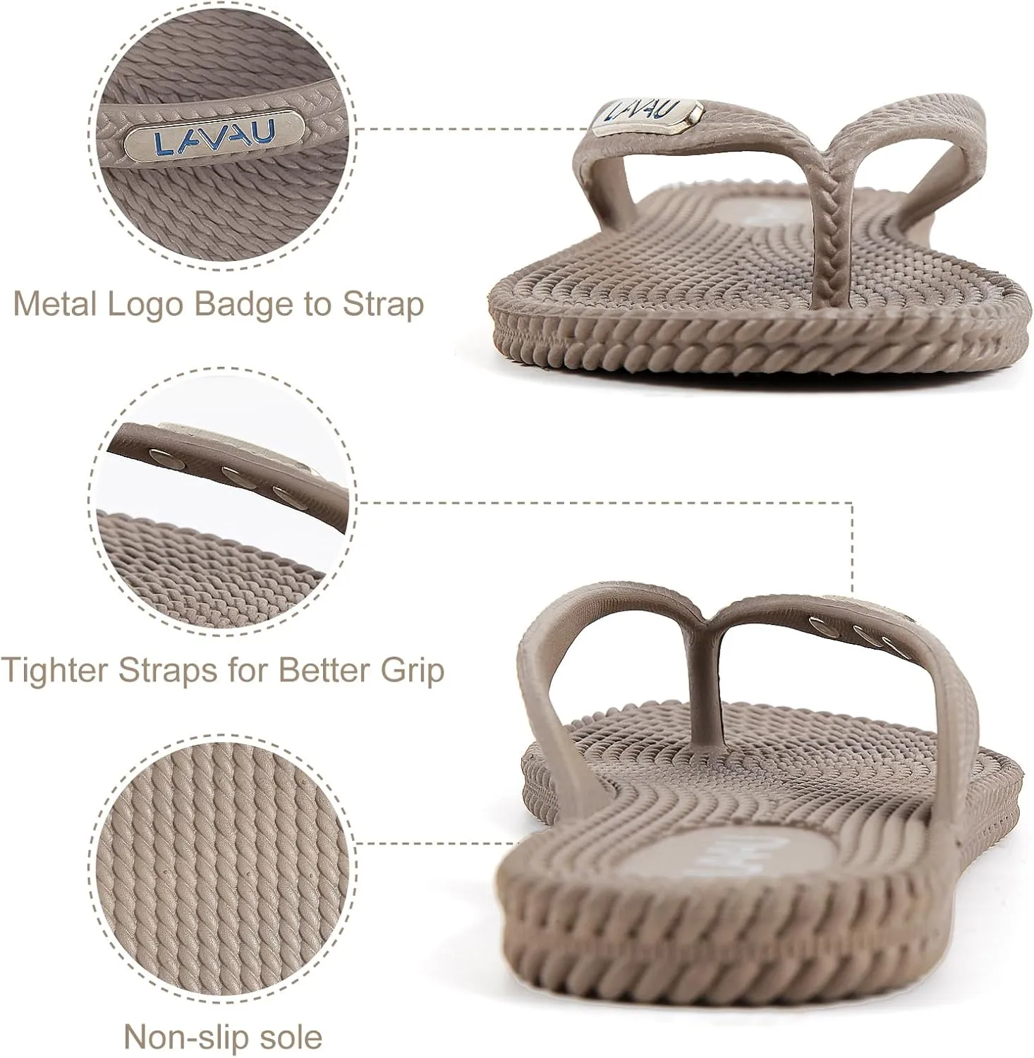 LAVAU Flip Flops for Women, Waterproof Non Slip Thong Sandals for Shower Beach Pool, Recyclable