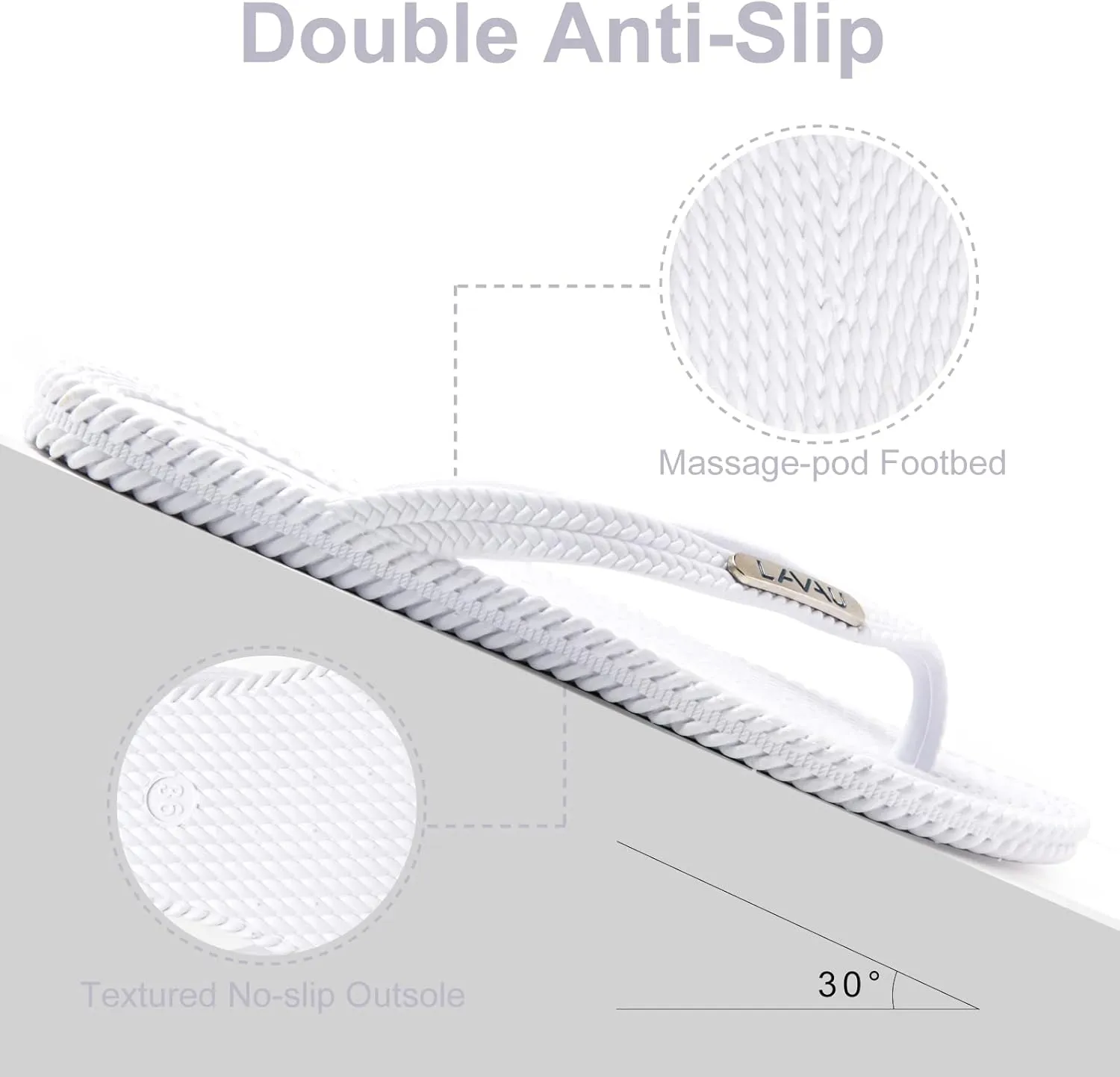 LAVAU Flip Flops for Women, Waterproof Non Slip Thong Sandals for Shower Beach Pool, Recyclable
