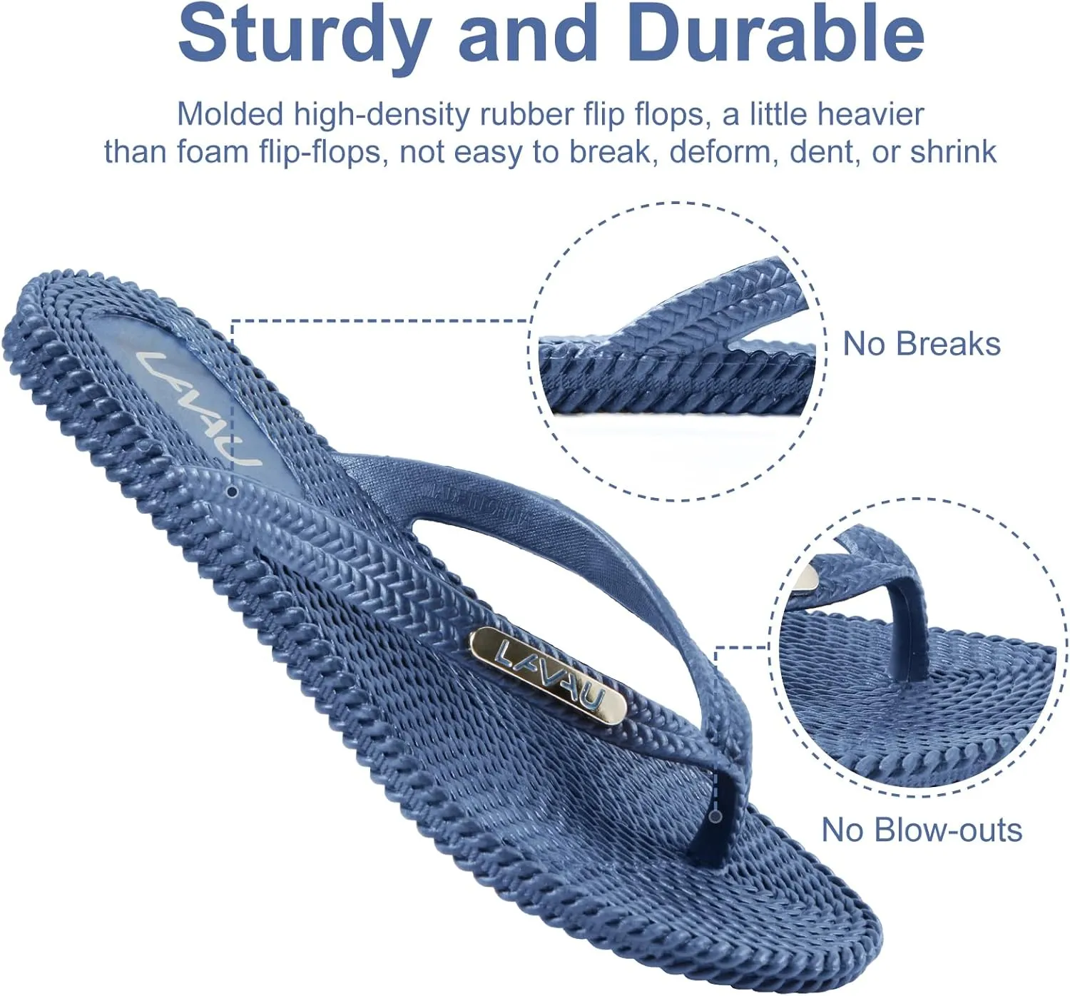LAVAU Flip Flops for Women, Waterproof Non Slip Thong Sandals for Shower Beach Pool, Recyclable