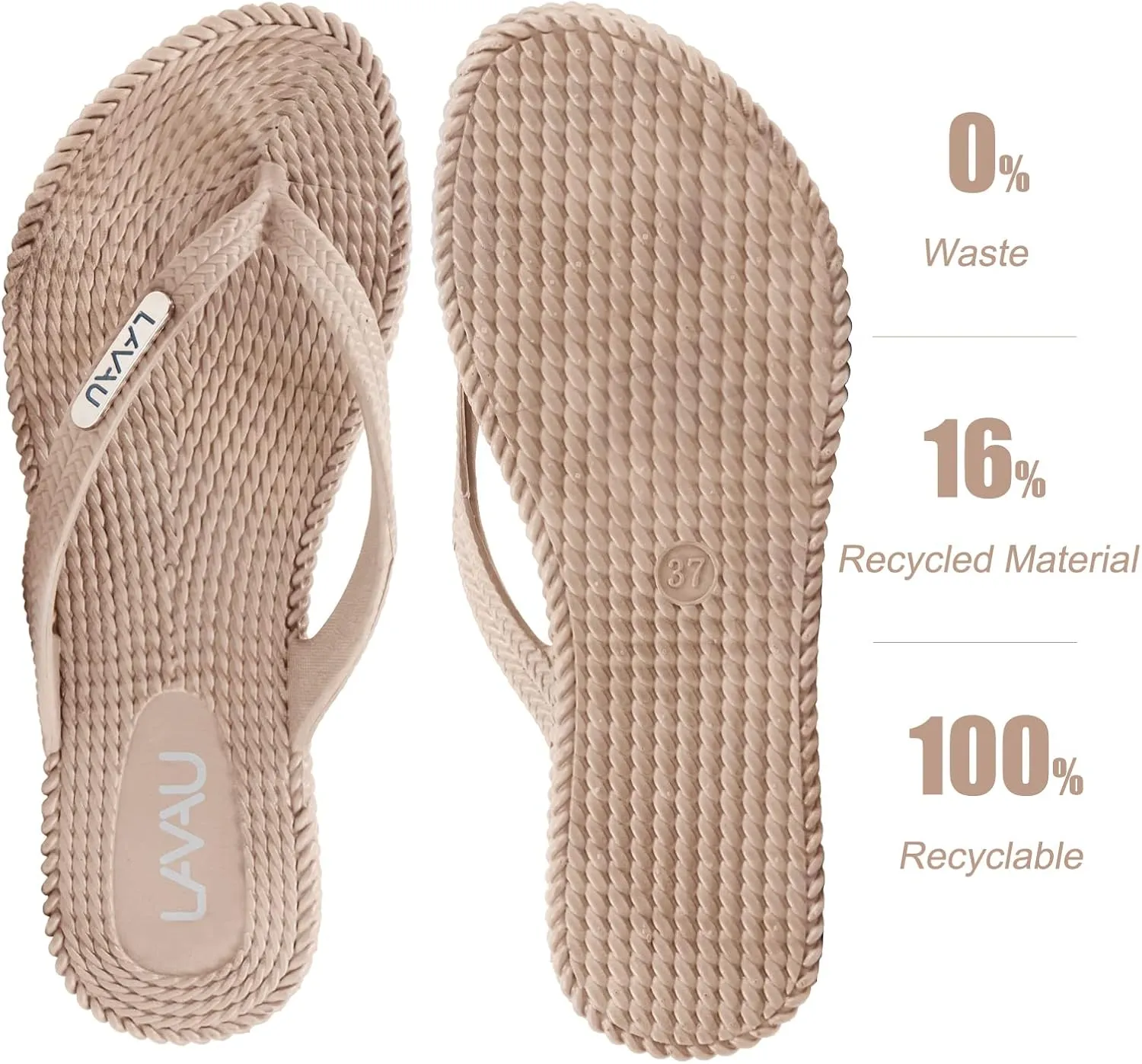 LAVAU Flip Flops for Women, Waterproof Non Slip Thong Sandals for Shower Beach Pool, Recyclable