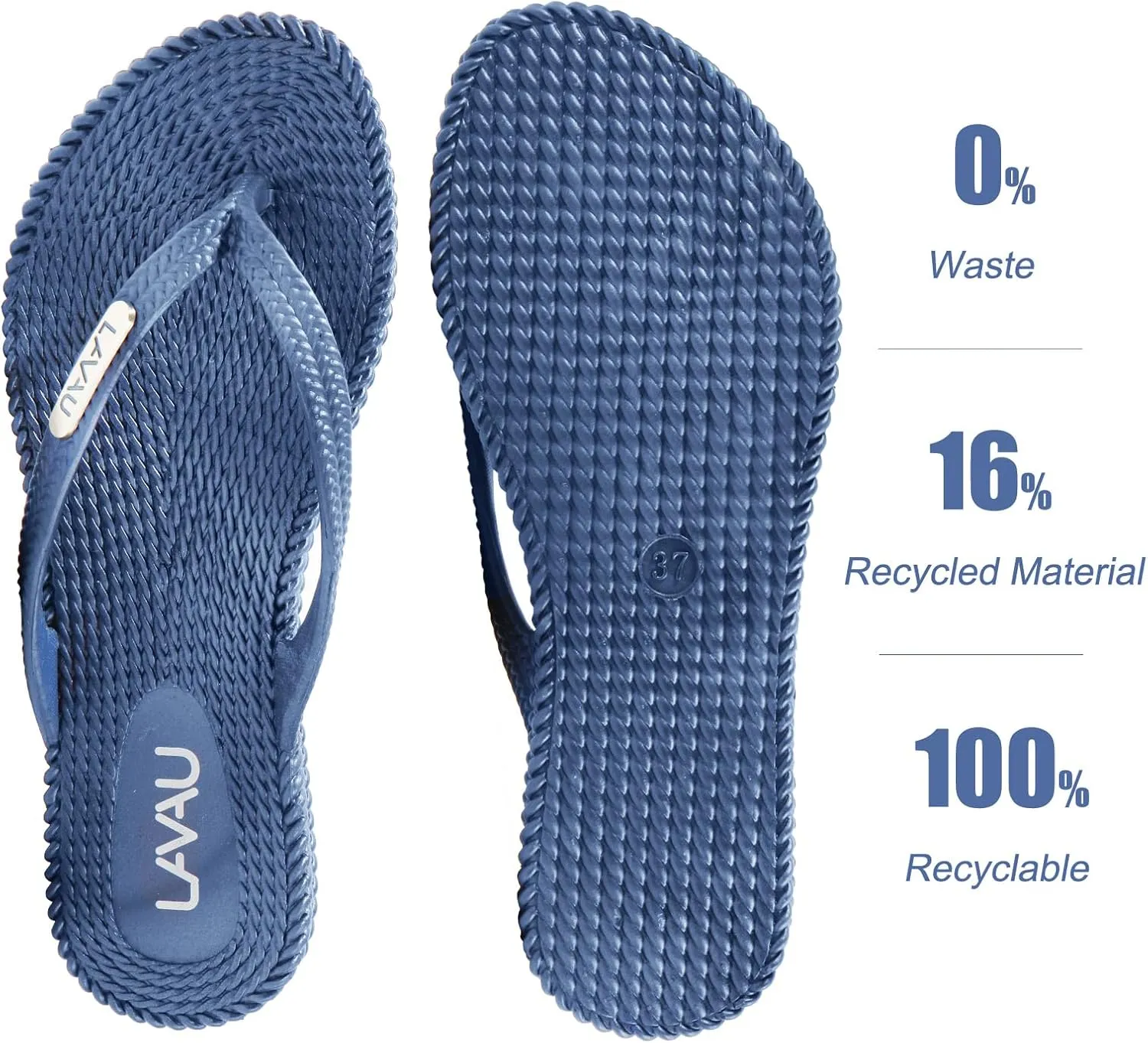 LAVAU Flip Flops for Women, Waterproof Non Slip Thong Sandals for Shower Beach Pool, Recyclable