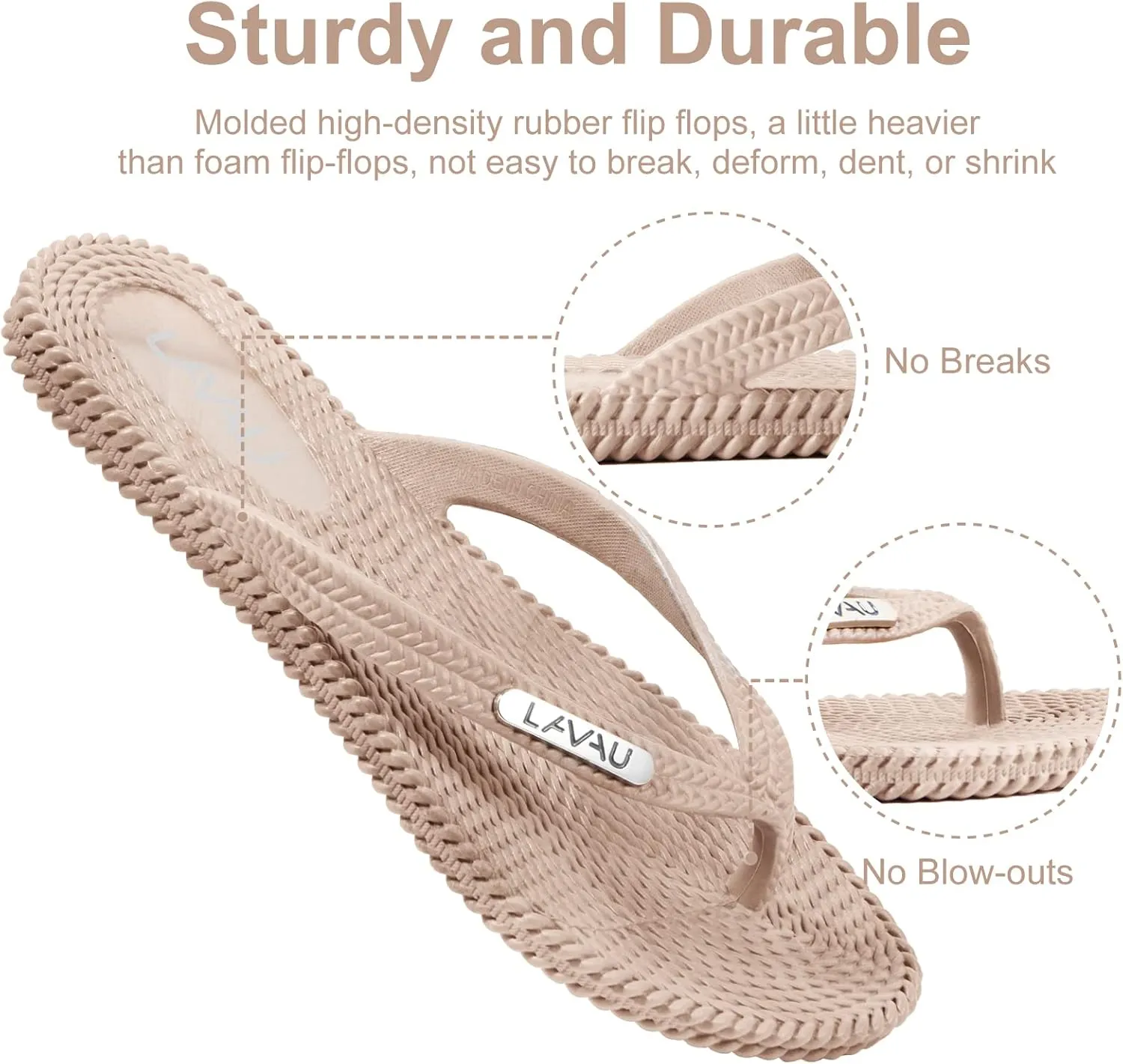 LAVAU Flip Flops for Women, Waterproof Non Slip Thong Sandals for Shower Beach Pool, Recyclable