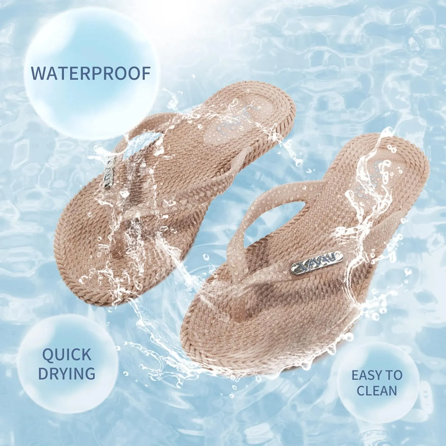 LAVAU Flip Flops for Women, Waterproof Non Slip Thong Sandals for Shower Beach Pool, Recyclable