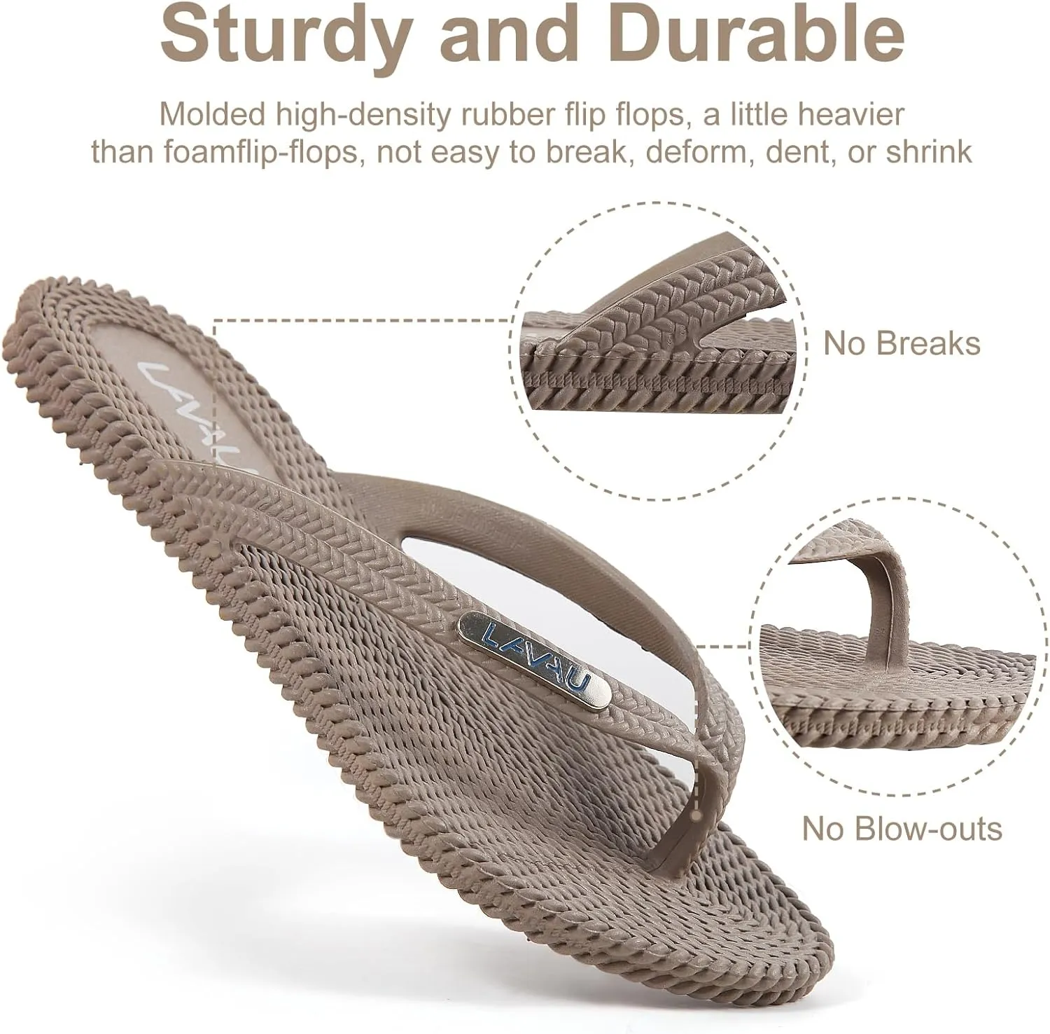 LAVAU Flip Flops for Women, Waterproof Non Slip Thong Sandals for Shower Beach Pool, Recyclable