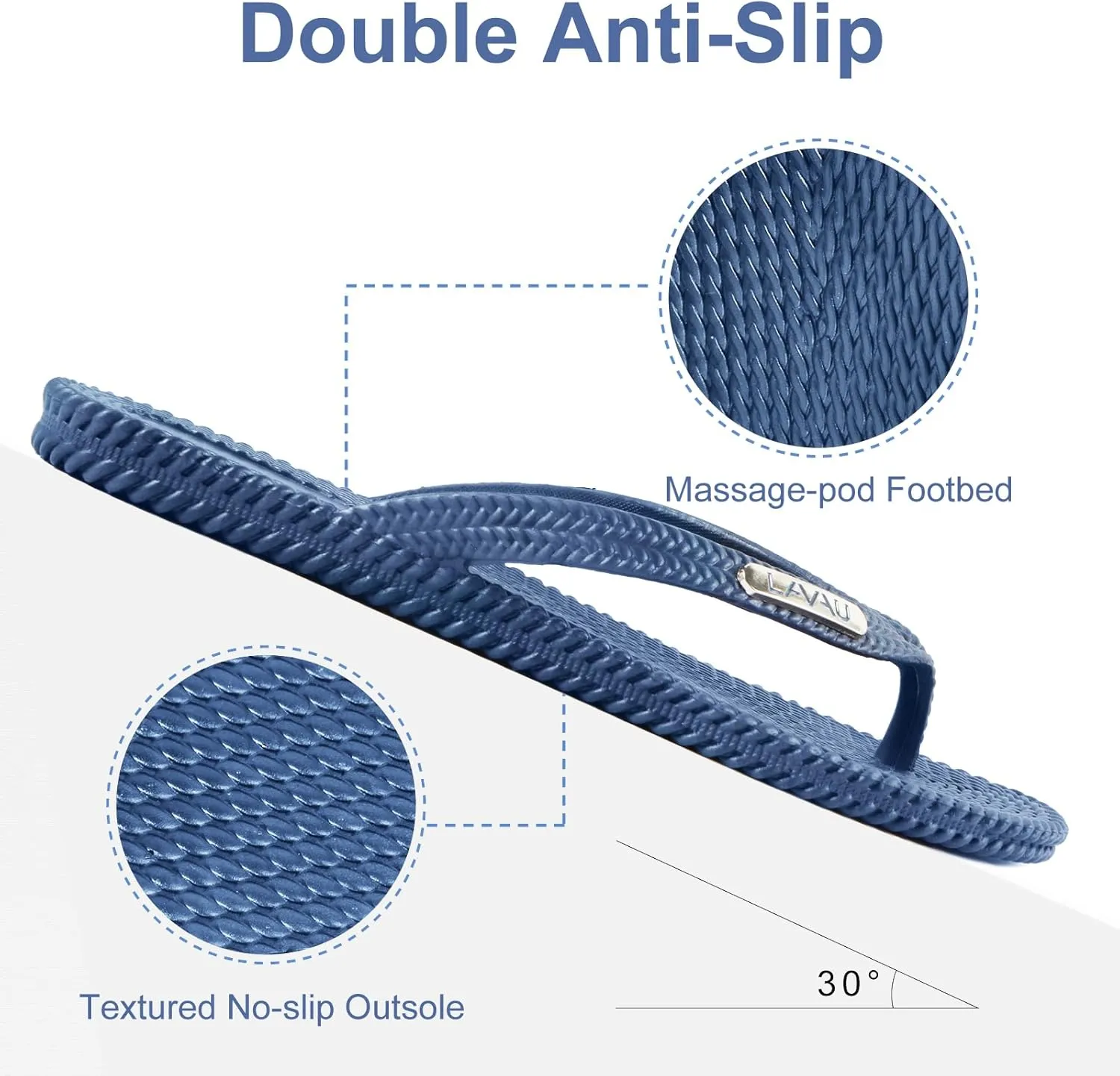 LAVAU Flip Flops for Women, Waterproof Non Slip Thong Sandals for Shower Beach Pool, Recyclable