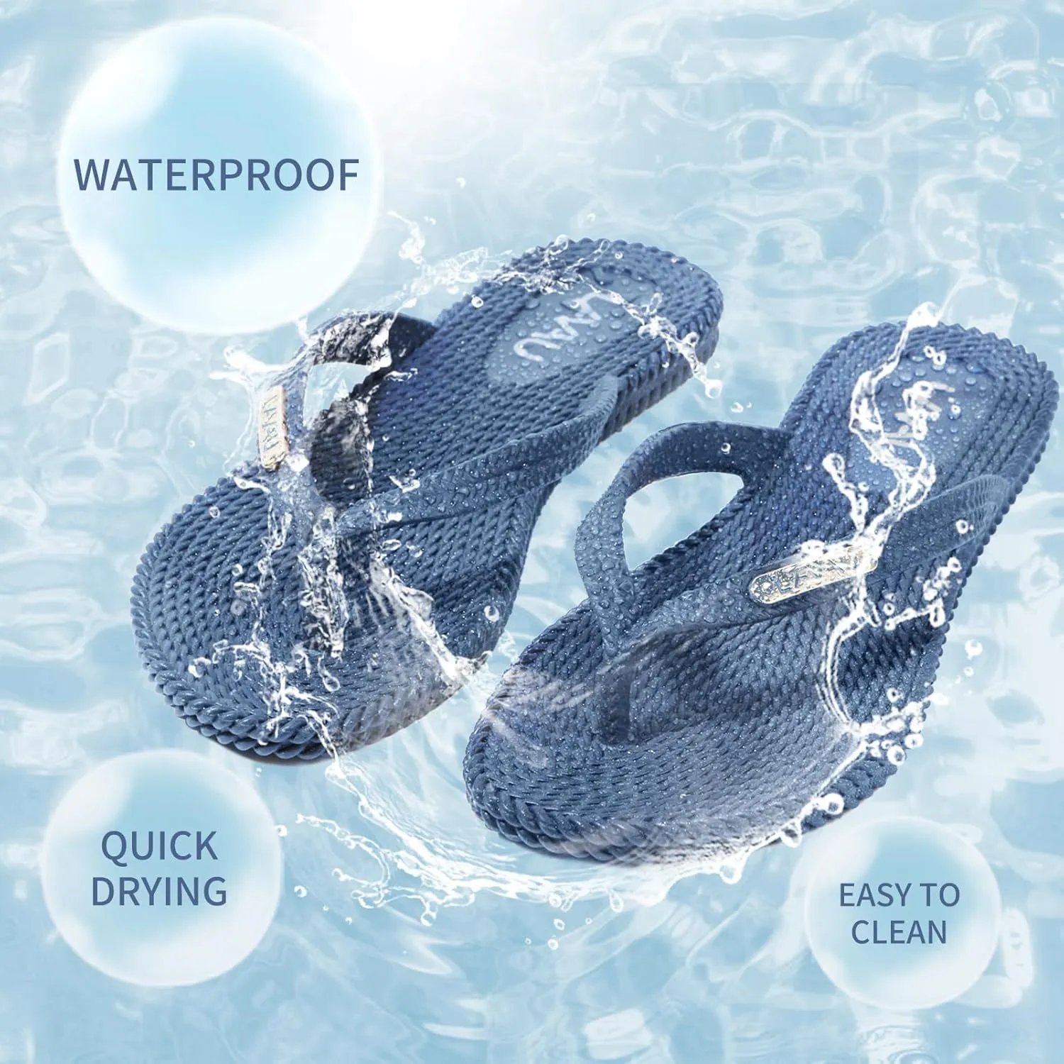 LAVAU Flip Flops for Women, Waterproof Non Slip Thong Sandals for Shower Beach Pool, Recyclable