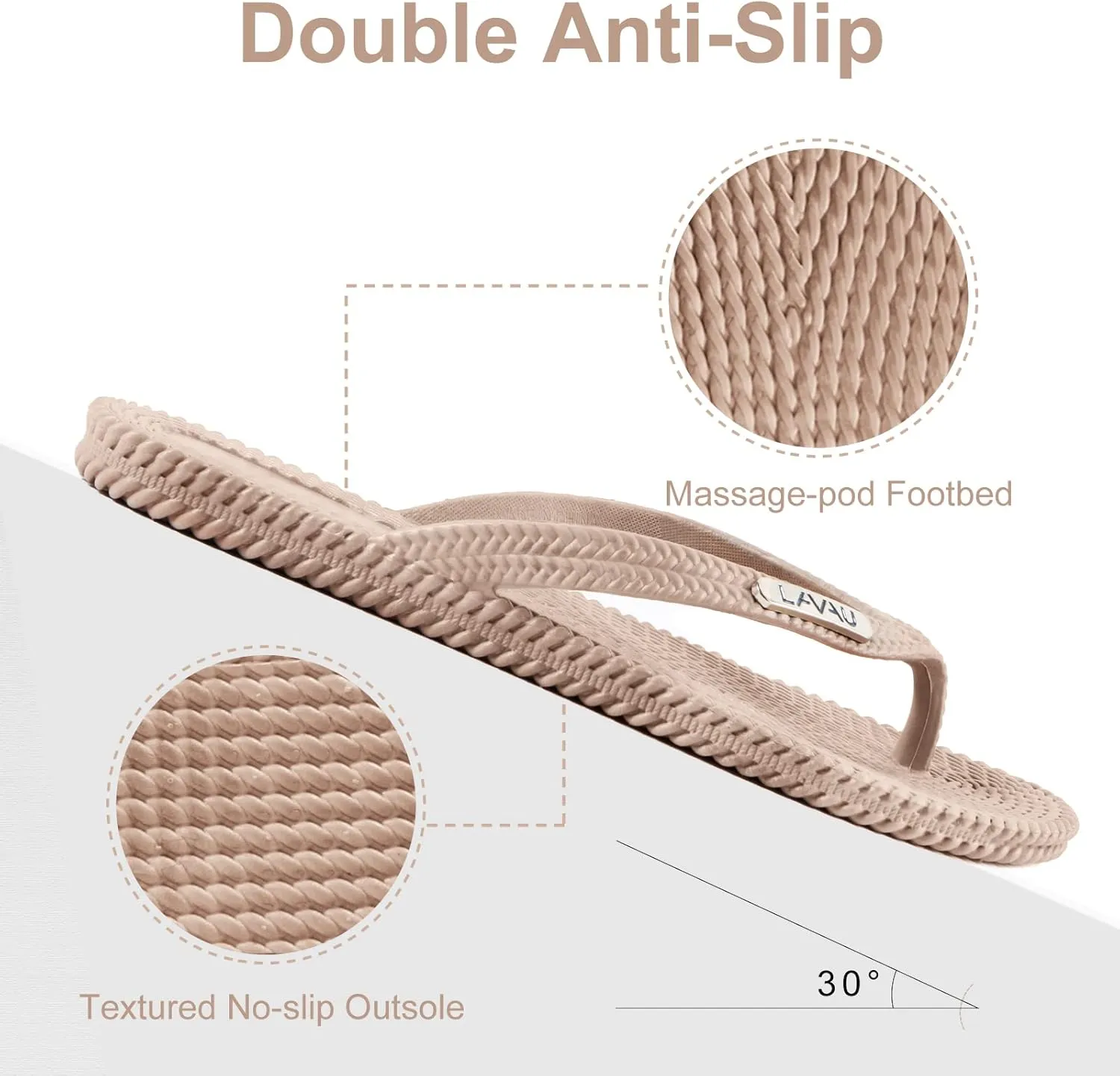 LAVAU Flip Flops for Women, Waterproof Non Slip Thong Sandals for Shower Beach Pool, Recyclable