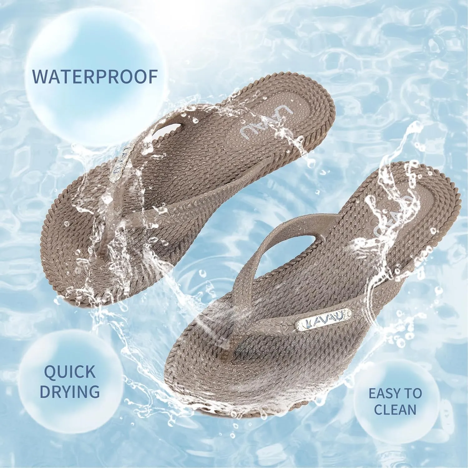 LAVAU Flip Flops for Women, Waterproof Non Slip Thong Sandals for Shower Beach Pool, Recyclable
