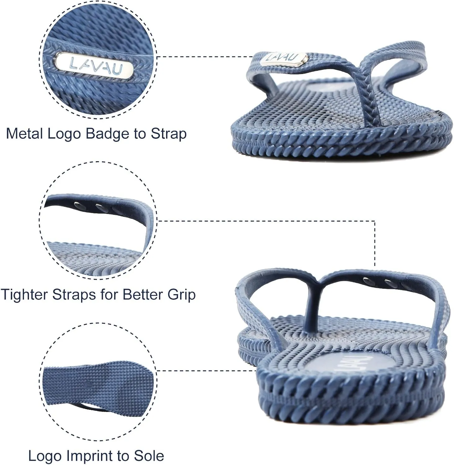 LAVAU Flip Flops for Women, Waterproof Non Slip Thong Sandals for Shower Beach Pool, Recyclable