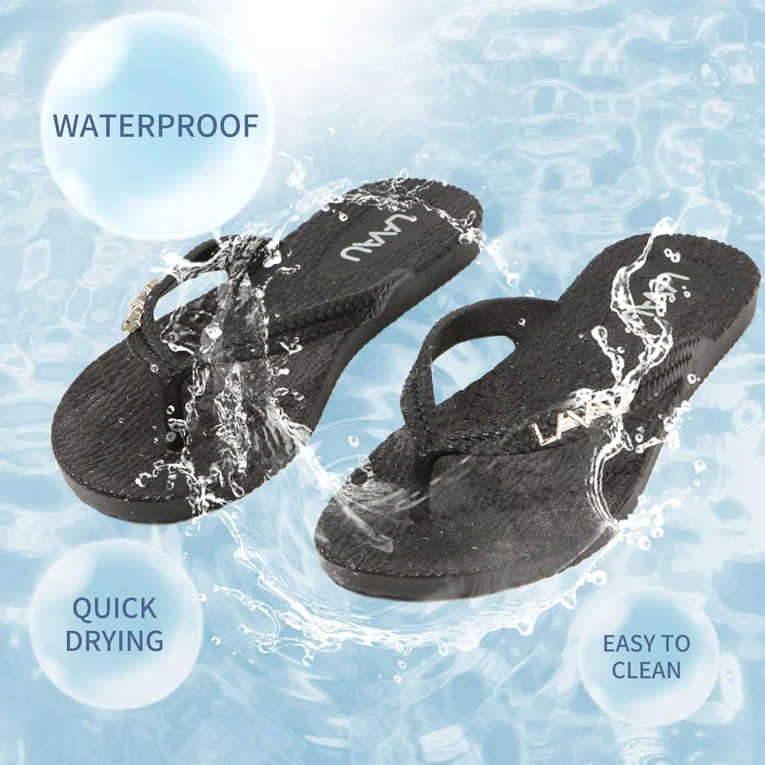 LAVAU Women Waterproof Flip Flops, Shower & Water No-Slip Sandals for Pool and Beach