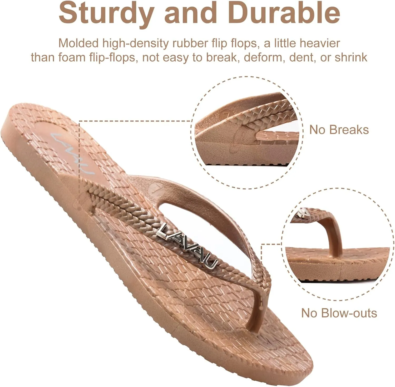 LAVAU Women Waterproof Flip Flops, Shower & Water No-Slip Sandals for Pool and Beach