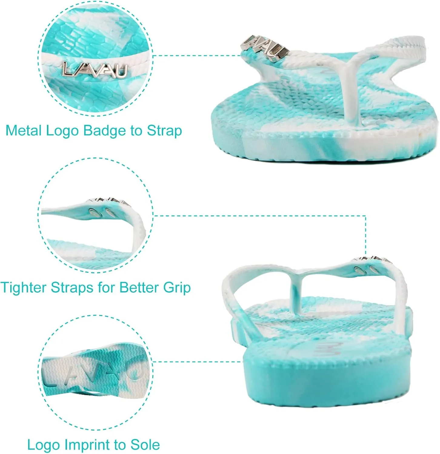 LAVAU Women Waterproof Flip Flops, Shower & Water No-Slip Sandals for Pool and Beach
