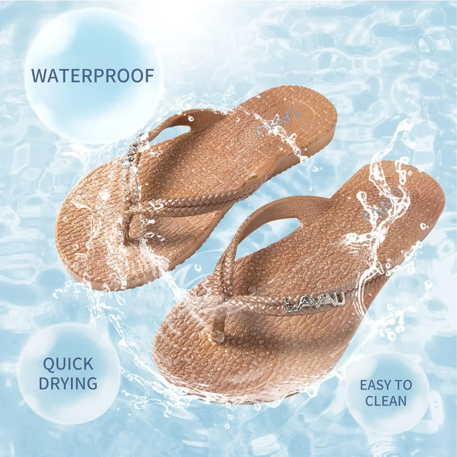 LAVAU Women Waterproof Flip Flops, Shower & Water No-Slip Sandals for Pool and Beach