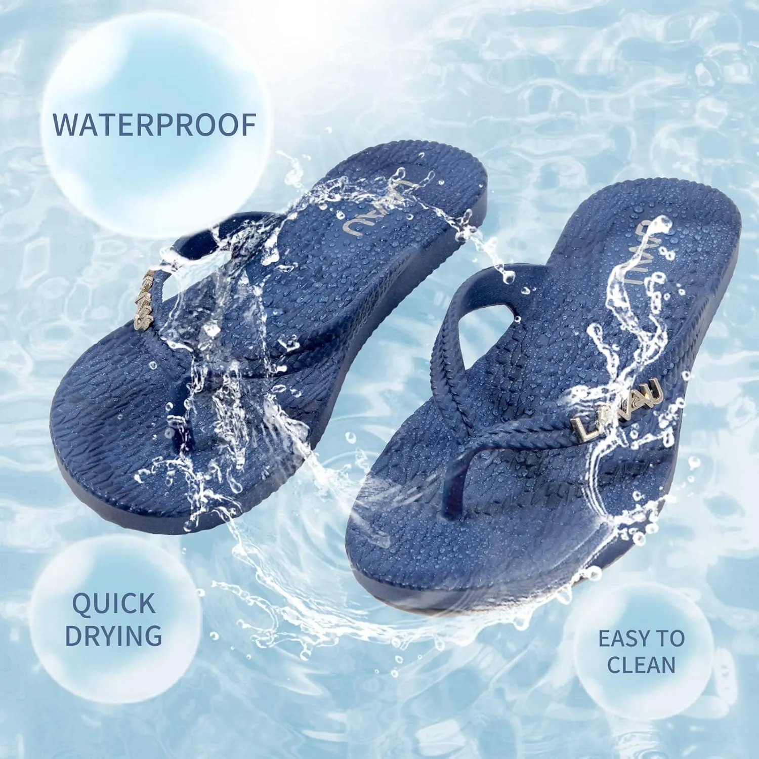 LAVAU Women Waterproof Flip Flops, Shower & Water No-Slip Sandals for Pool and Beach