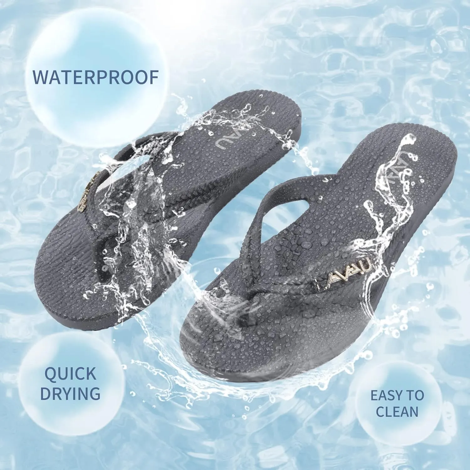 LAVAU Women Waterproof Flip Flops, Shower & Water No-Slip Sandals for Pool and Beach