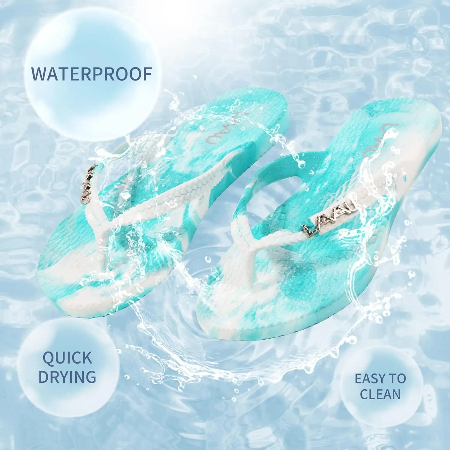 LAVAU Women Waterproof Flip Flops, Shower & Water No-Slip Sandals for Pool and Beach