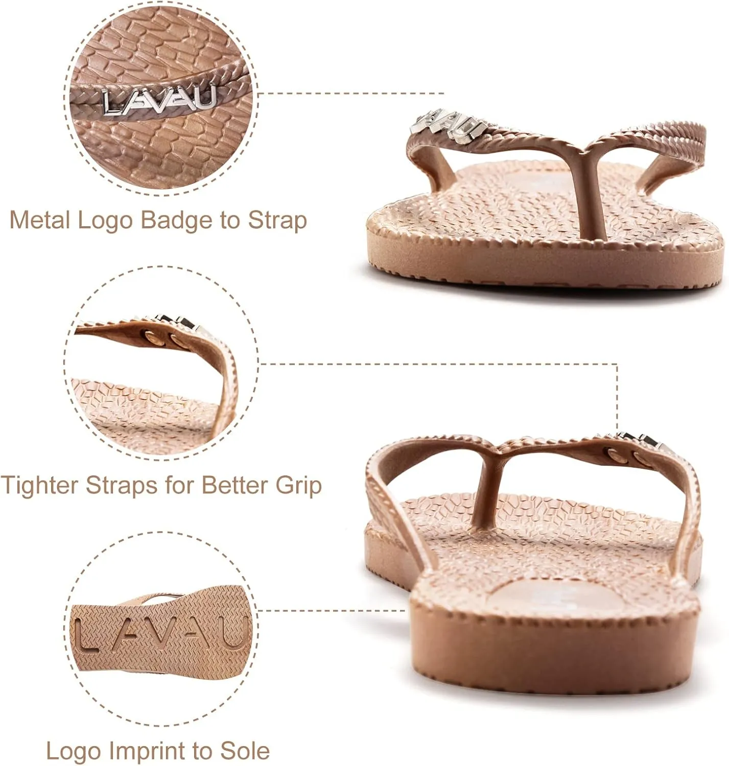 LAVAU Women Waterproof Flip Flops, Shower & Water No-Slip Sandals for Pool and Beach