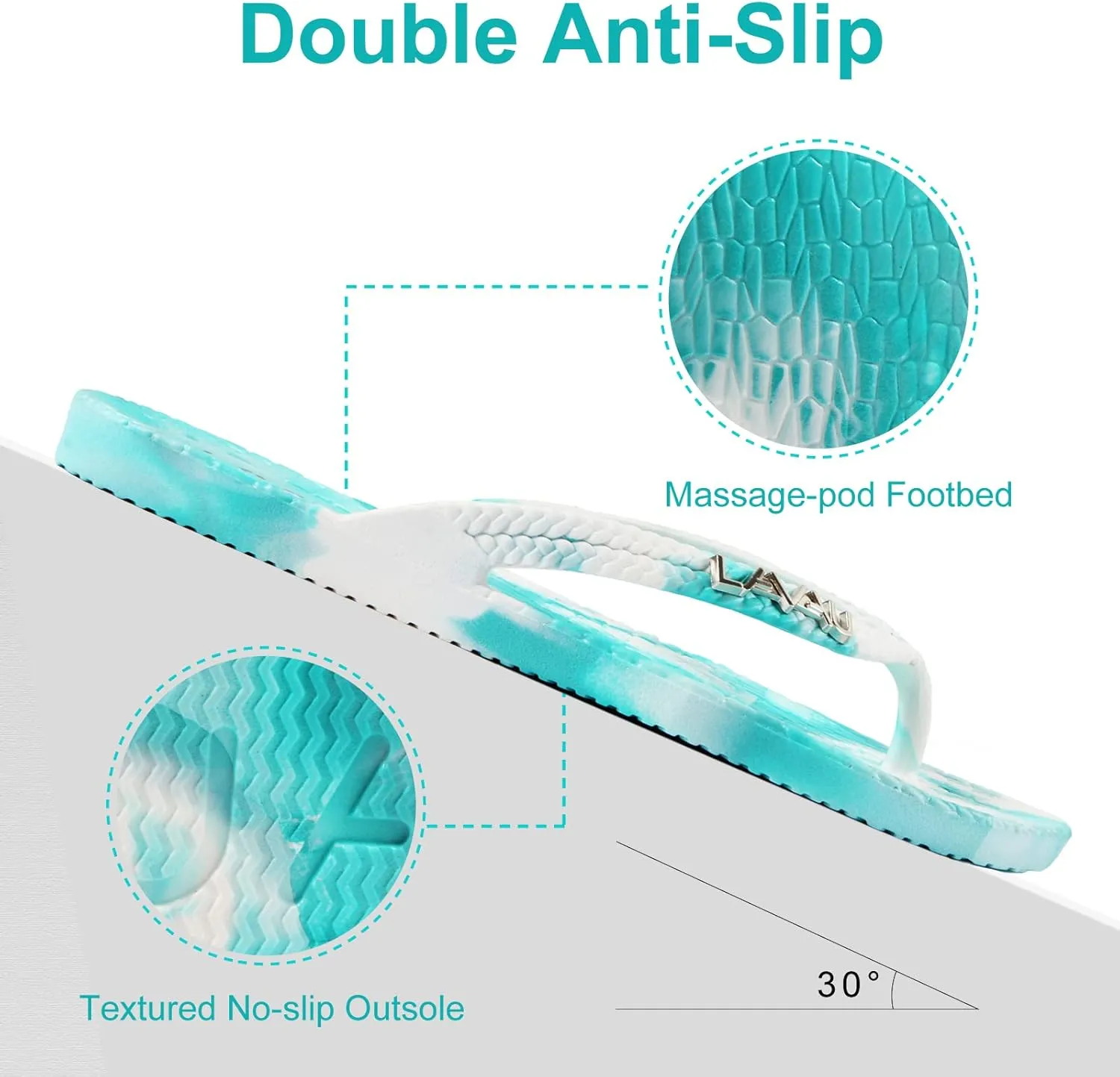 LAVAU Women Waterproof Flip Flops, Shower & Water No-Slip Sandals for Pool and Beach