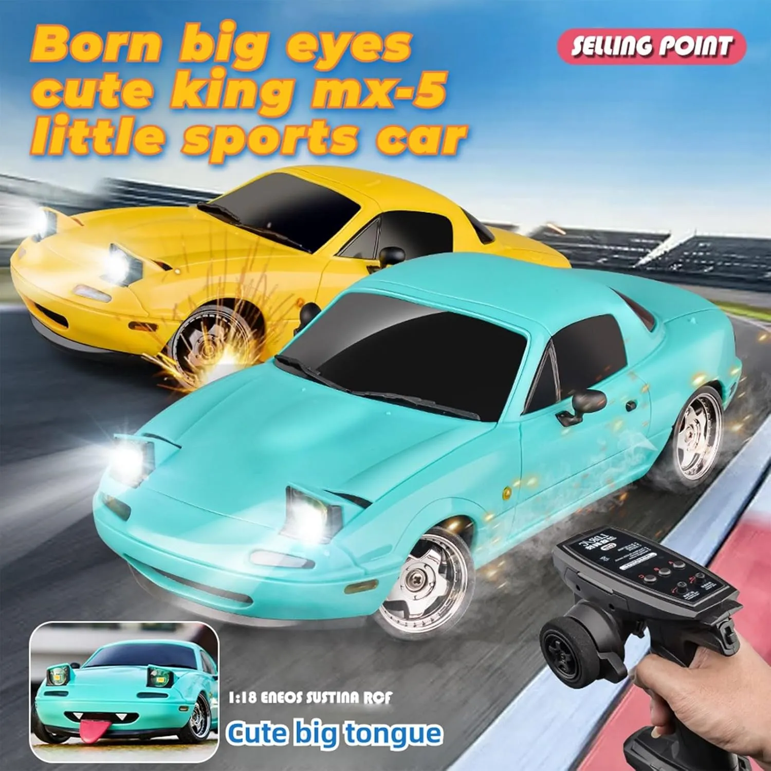 LD1804 RC Drift Car 1:18 Scale Mini MX-5 RWD 2.4GHz Miata RC Vehicles with Gyro and LED Lights for Adults Hobby Toys (Blue)