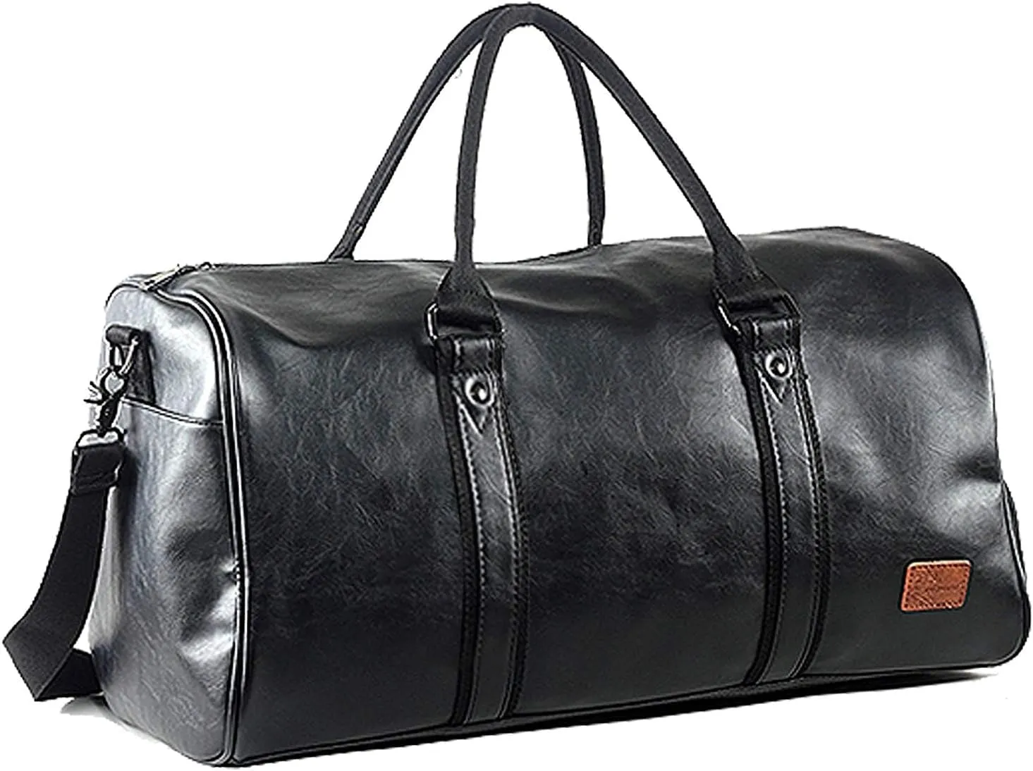Leather Travel Bag with Shoe Pouch, Waterproof Weekender Overnight Bag, Carry On Duffel Bag for Men Women-Black