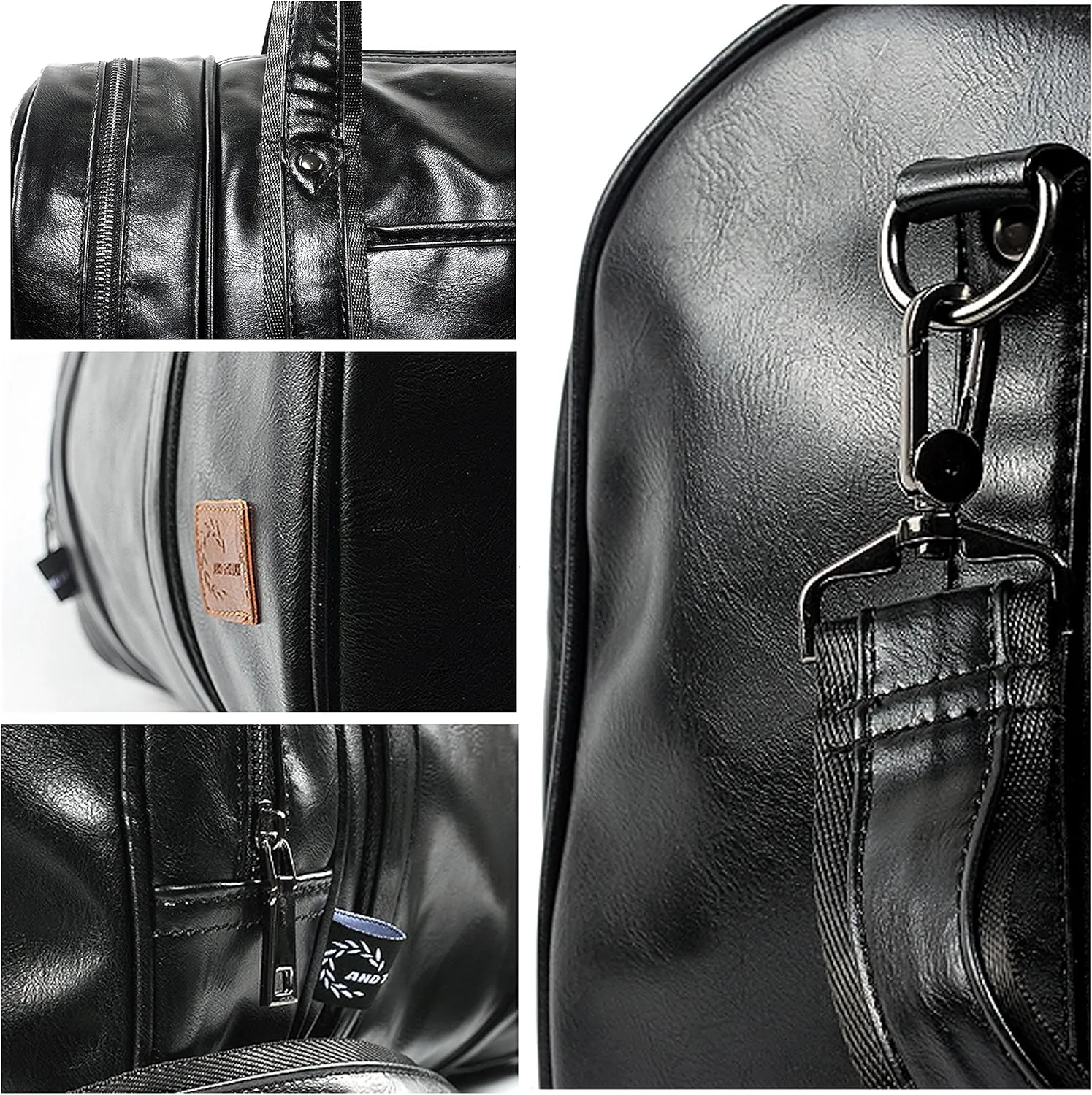 Leather Travel Bag with Shoe Pouch, Waterproof Weekender Overnight Bag, Carry On Duffel Bag for Men Women-Black