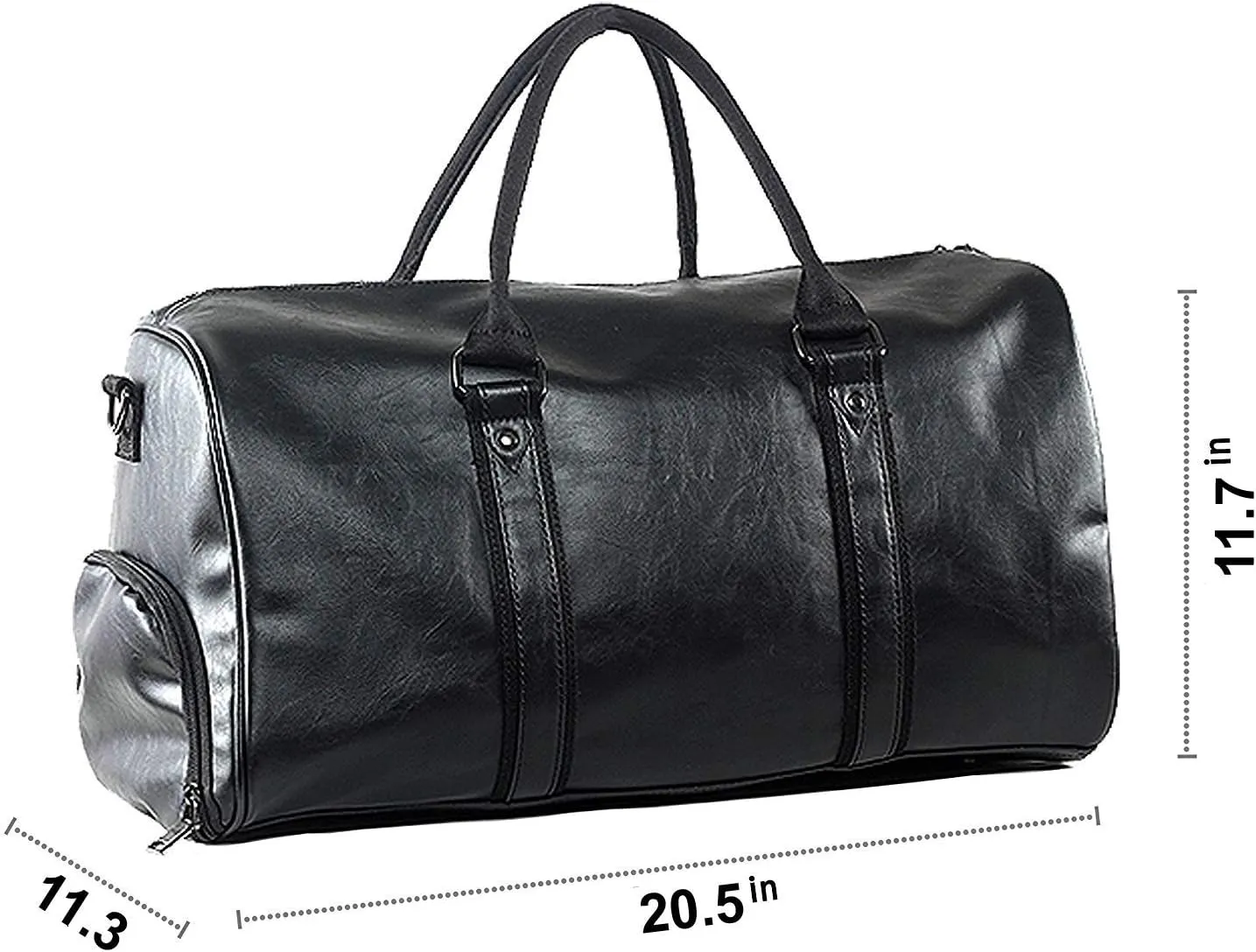 Leather Travel Bag with Shoe Pouch, Waterproof Weekender Overnight Bag, Carry On Duffel Bag for Men Women-Black