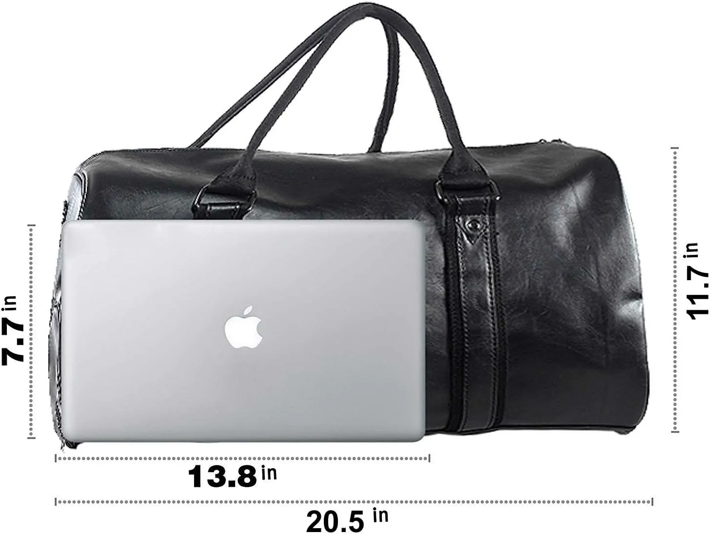 Leather Travel Bag with Shoe Pouch, Waterproof Weekender Overnight Bag, Carry On Duffel Bag for Men Women-Black