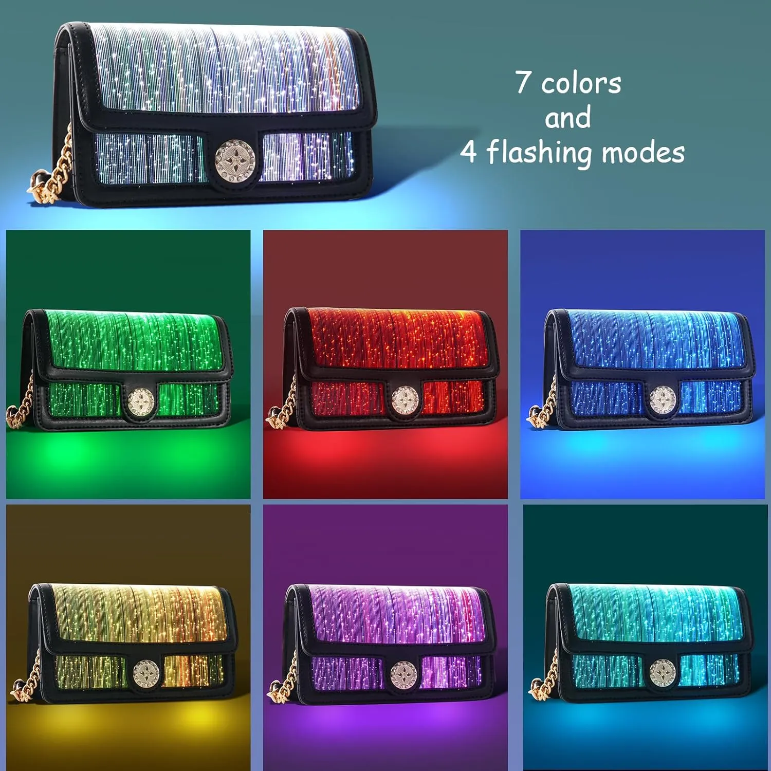 LED Bags Light up Purse 7 Colors Festival Evening Clutch Luminous Crossbody Bag Glow Handbags Leather Shoulder Bag