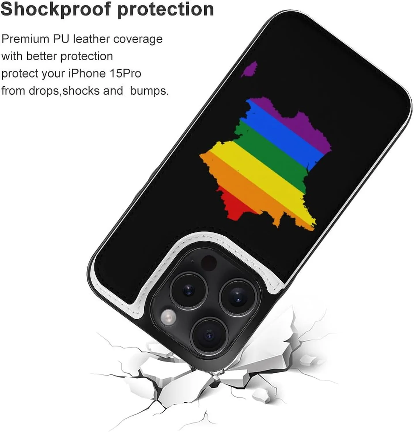 LGBT Flag Map of France Printed Flip Wallet Phone Case Compatible with iPhone 15/iPhone 15 Plus/iPhone 15 Pro/iPhone 15 Pro Max Protective Cover with Card Holder Kickstand