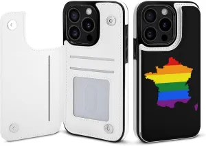 LGBT Flag Map of France Printed Flip Wallet Phone Case Compatible with iPhone 15/iPhone 15 Plus/iPhone 15 Pro/iPhone 15 Pro Max Protective Cover with Card Holder Kickstand